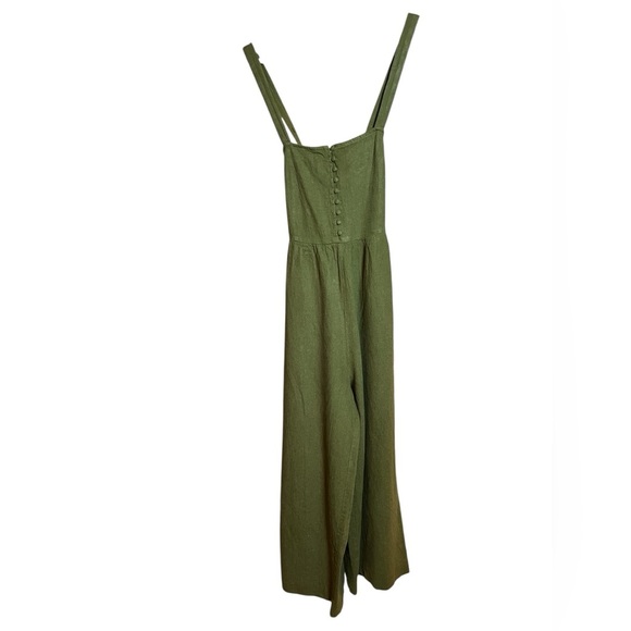 Madewell Overalls Size 00 Wide Leg Ankle Crop Jumpsuit Cotton Linen Green - Picture 5 of 12
